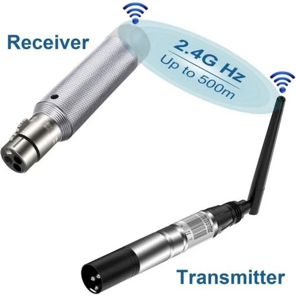 Wireless DMX Transmitter Receiver Kit 2.4GHz Up to 500m for Stage Lighting Contr